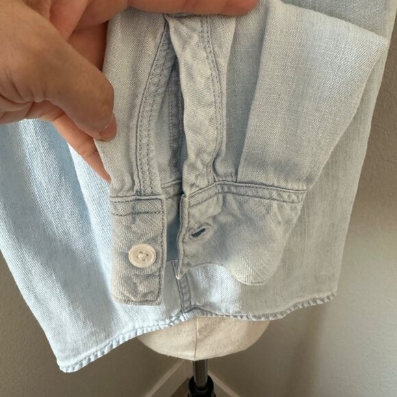 Rails Matea Lace Up V Neck Shirt Spread Collar Linen Blend Vintage Blue Sz M - Picture 8 of 12